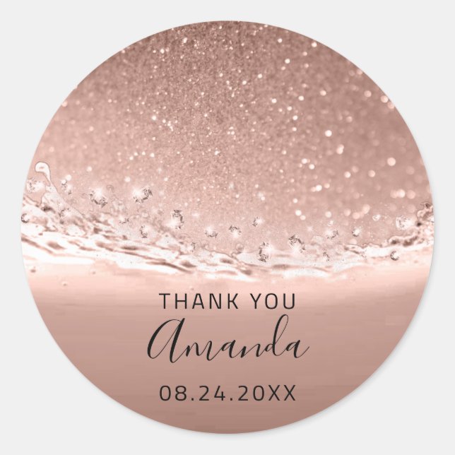 Pegatina Redonda Fecha de agradecimiento Spark Bridal Rosa Gold (Anverso)