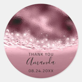 Pegatina Redonda Fecha de agradecimiento Spark Bridal Shower Rosa