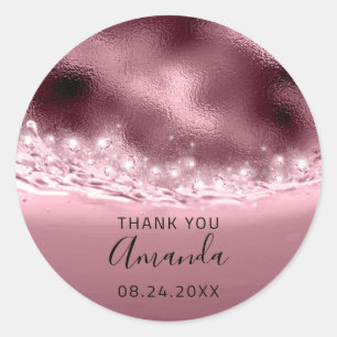 Pegatina Redonda Fecha de agradecimiento Spark Bridal Shower Rosa
