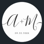 Pegatina Redonda Fecha de casamiento personalizado del guión de mon<br><div class="desc">Elevar los detalles de su boda con el Pegatina de fecha de boda personalizada con el guión Minimalista del monograma. Este elegante y personalizado pegatina le aporta un toque de sofisticación a su papelería boda, permitiéndole mostrar su monograma y fecha boda de una manera sencilla pero impactante. El pegatina presenta...</div>