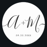 Pegatina Redonda Fecha de casamiento personalizado del guión de mon<br><div class="desc">Elevar los detalles de su boda con el Pegatina de fecha de boda personalizada con el guión Minimalista del monograma. Este elegante y personalizado pegatina le aporta un toque de sofisticación a su papelería boda, permitiéndole mostrar su monograma y fecha boda de una manera sencilla pero impactante. El pegatina presenta...</div>