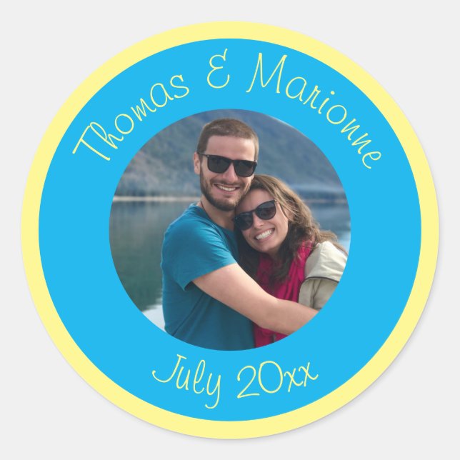Pegatina Redonda Fecha de nombres de imágenes de parejas comprometi (Anverso)