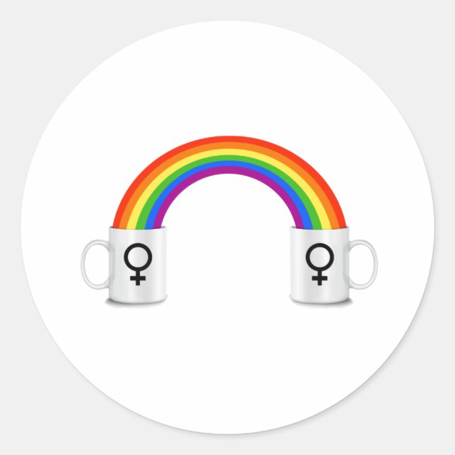 Pegatina Redonda Fecha del café arcoiris lésbico (Anverso)