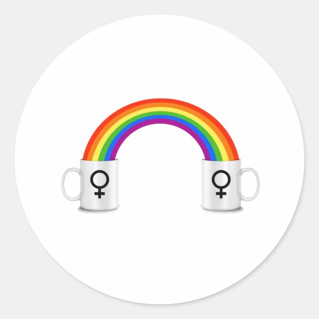 Pegatina Redonda Fecha del café arcoiris lésbico (Anverso)