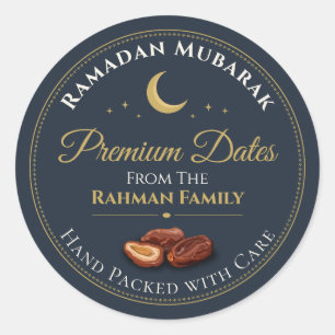 Pegatina Redonda Fechas Premium Celestiales Elegantes Navy Gold Ram