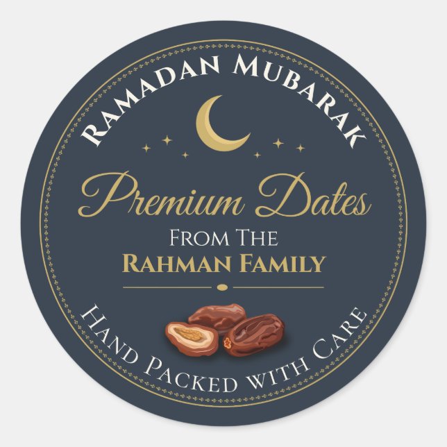 Pegatina Redonda Fechas Premium Celestiales Elegantes Navy Gold Ram (Anverso)