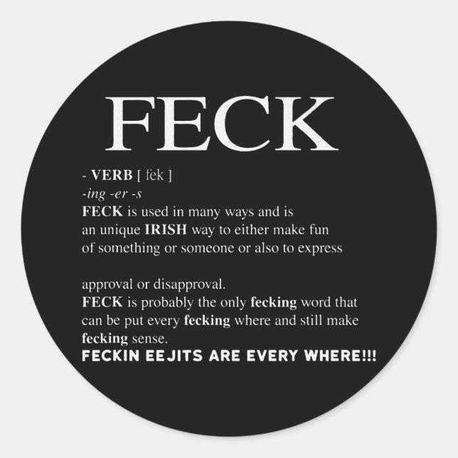 Pegatina Redonda Feck Irish Definition divertida patrys day (Anverso)