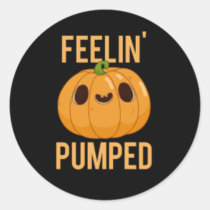 Pegatina Redonda Feelin Bomping Funny Pumpkin Pun Dark BG