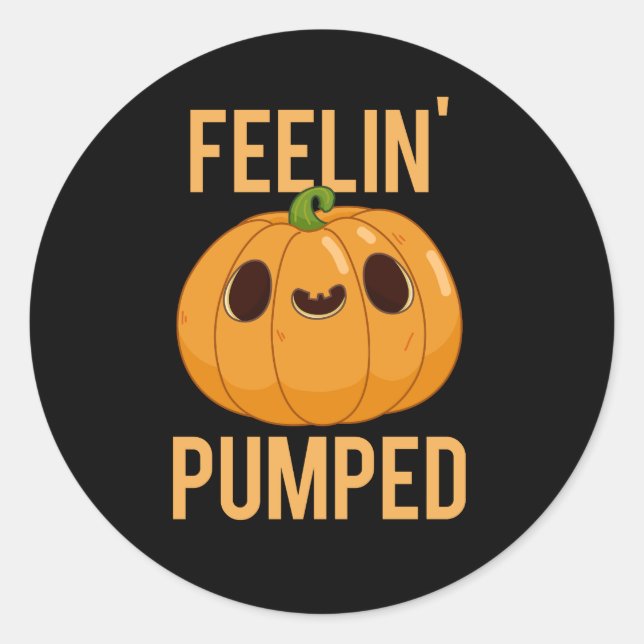 Pegatina Redonda Feelin Bomping Funny Pumpkin Pun Dark BG (Anverso)