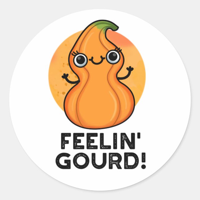 Pegatina Redonda Feelin Gourd Funny Veggie Pun (Anverso)