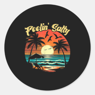 Pegatina Redonda Feelin Salty Beach vacaciones veraniegas Vintage 7
