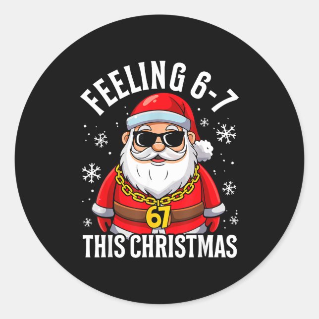 Pegatina Redonda Feeling 67 This Christmas Funny Santa Holiday Xmas (Anverso)