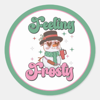 Pegatina Redonda Feeling Frosty Retro Snowman