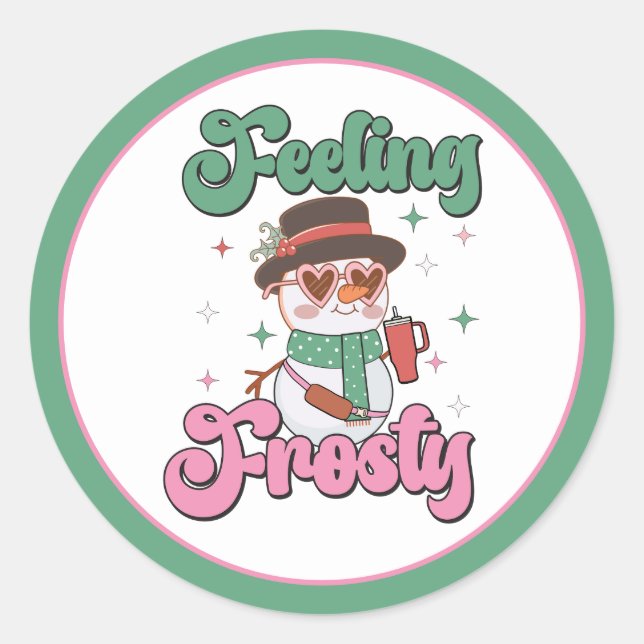 Pegatina Redonda Feeling Frosty Retro Snowman  (Anverso)