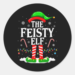 Pegatina Redonda Feisty Elf Xmas Divertido Grupo Familiar De Concor