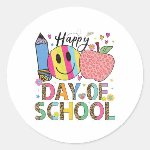 Pegatina Redonda Felices 100 Días De Chicas Escolares Cara De Sonri