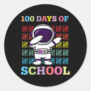 Pegatina Redonda Felices 100 Días De Escolares Astronauta Dabbing L
