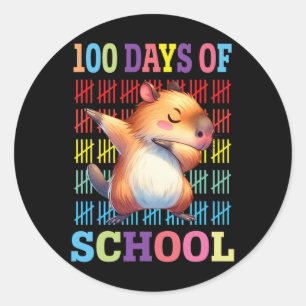 Pegatina Redonda Felices 100 Días De Escolares Dabbing Guinea Pig L