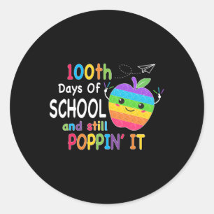 Pegatina Redonda Felices 100 días de escuela y aún así Poppin 100th