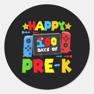 Pegatina Redonda Felices 100 días de juegos preescolares 100 días e