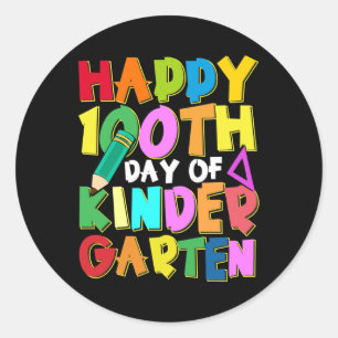 Pegatina Redonda Felices 100 días de niños de kindergarten 100 días