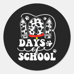 Pegatina Redonda Felices 101 días de escuela de perro lindo 100 día
