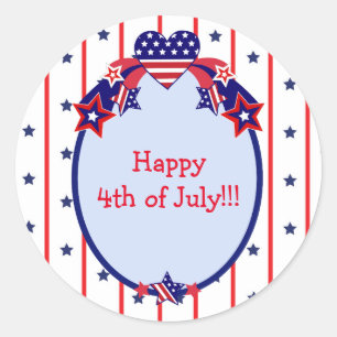 Pegatina Redonda Felices 4 de Julio Estrellas Patrióticas y Rayas