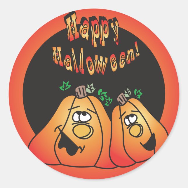 Pegatina Redonda Felices Calabazas de Halloween (Anverso)
