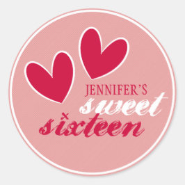 Pegatina Redonda Felices Corazones Dulce Dieciséis Pegatinas