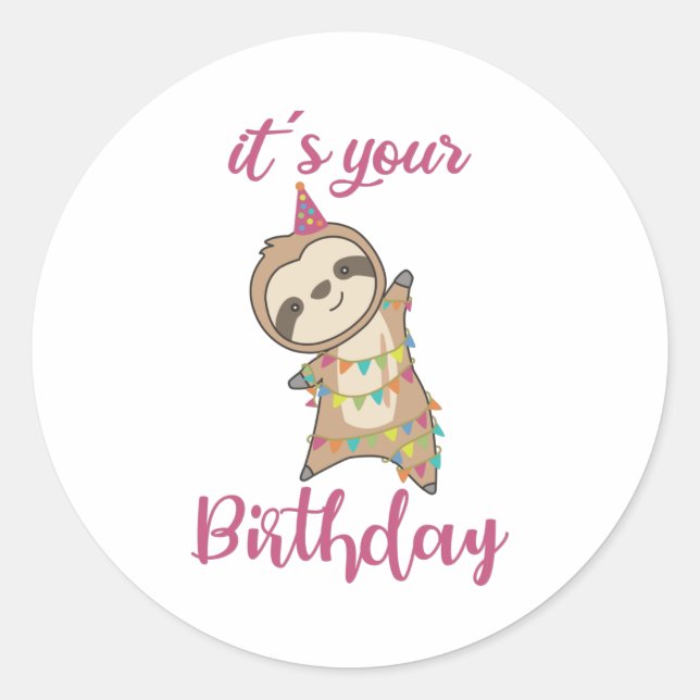 Pegatina Redonda Felices Deseos De Cumpleaños Para Ti. (Anverso)