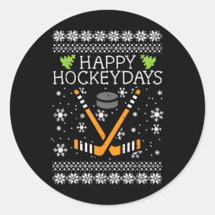 Pegatina Redonda Felices días de hockey Navidades feas de Navidad h