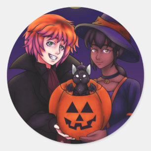 Pegatina Redonda Felices disfraces de Halloween