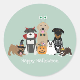 Pegatina Redonda Felices disfraces Mascotas de Halloween