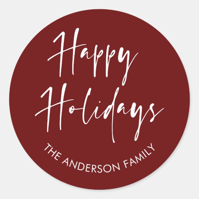 Pegatina Redonda Felices Fiestas Clases de la Familia de Caligrafía (Anverso)