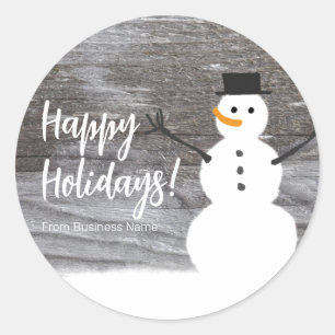 Pegatina Redonda Felices Fiestas de Cute Snowman