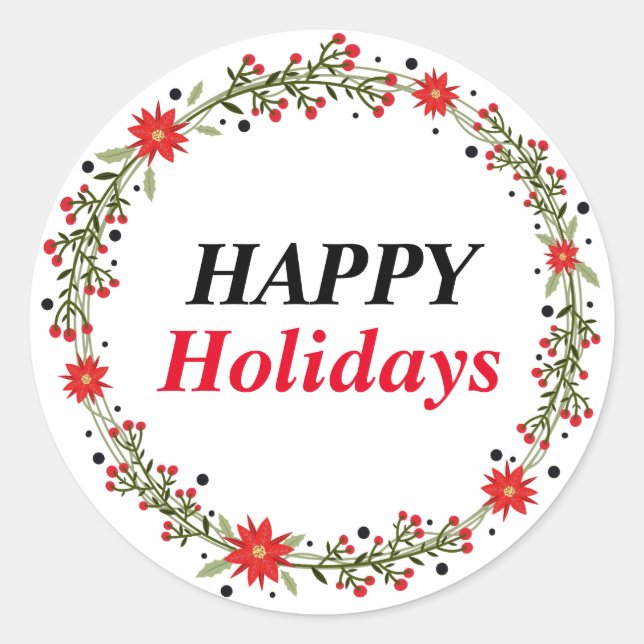 Pegatina Redonda Felices Fiestas de flores navidades (Anverso)