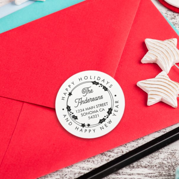 Pegatina Redonda Felices Fiestas Dirección de Guión Personalizado C (Subido por el creador)