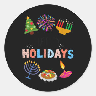 Pegatina Redonda Felices Fiestas Diwali Kwanzaa Hanukkah Chris