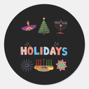 Pegatina Redonda Felices Fiestas Diwali Kwanzaa Navidades de Hanukk