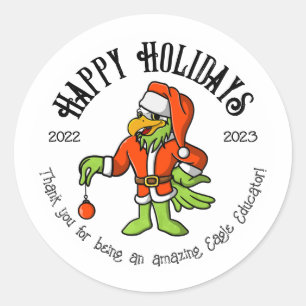 Pegatina Redonda Felices Fiestas Eagle Grinch Educator