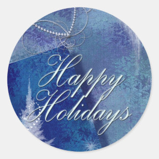Pegatina Redonda Felices fiestas en azul