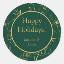Felices Fiestas en Verde y Dorado Botánico Elegant