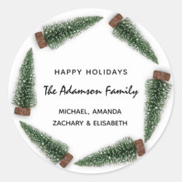 Pegatina Redonda Felices Fiestas, Feliz Árbol de Navidad
