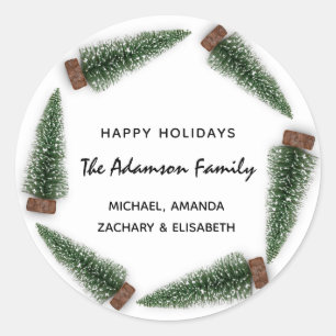 Pegatina Redonda Felices Fiestas, Feliz Árbol de Navidad