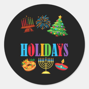 Pegatina Redonda Felices Fiestas Feliz Navidad Feliz Hanukkah Happ
