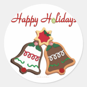 Pegatina Redonda Felices Fiestas Galletas de Navidad Campanas