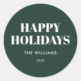 Pegatina Redonda Felices Fiestas Minimalistas verdes modernas