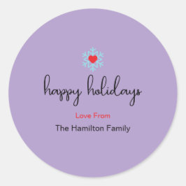 Pegatina Redonda Felices Fiestas Navidad Sencillo Cl De Snowflake D