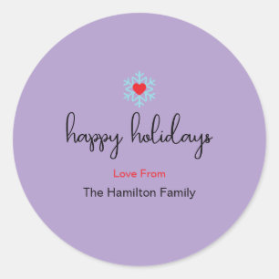 Pegatina Redonda Felices Fiestas Navidad Sencillo Cl De Snowflake D