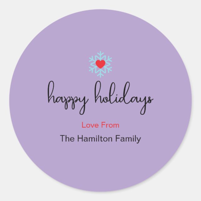 Pegatina Redonda Felices Fiestas Navidad Sencillo Cl De Snowflake D (Anverso)